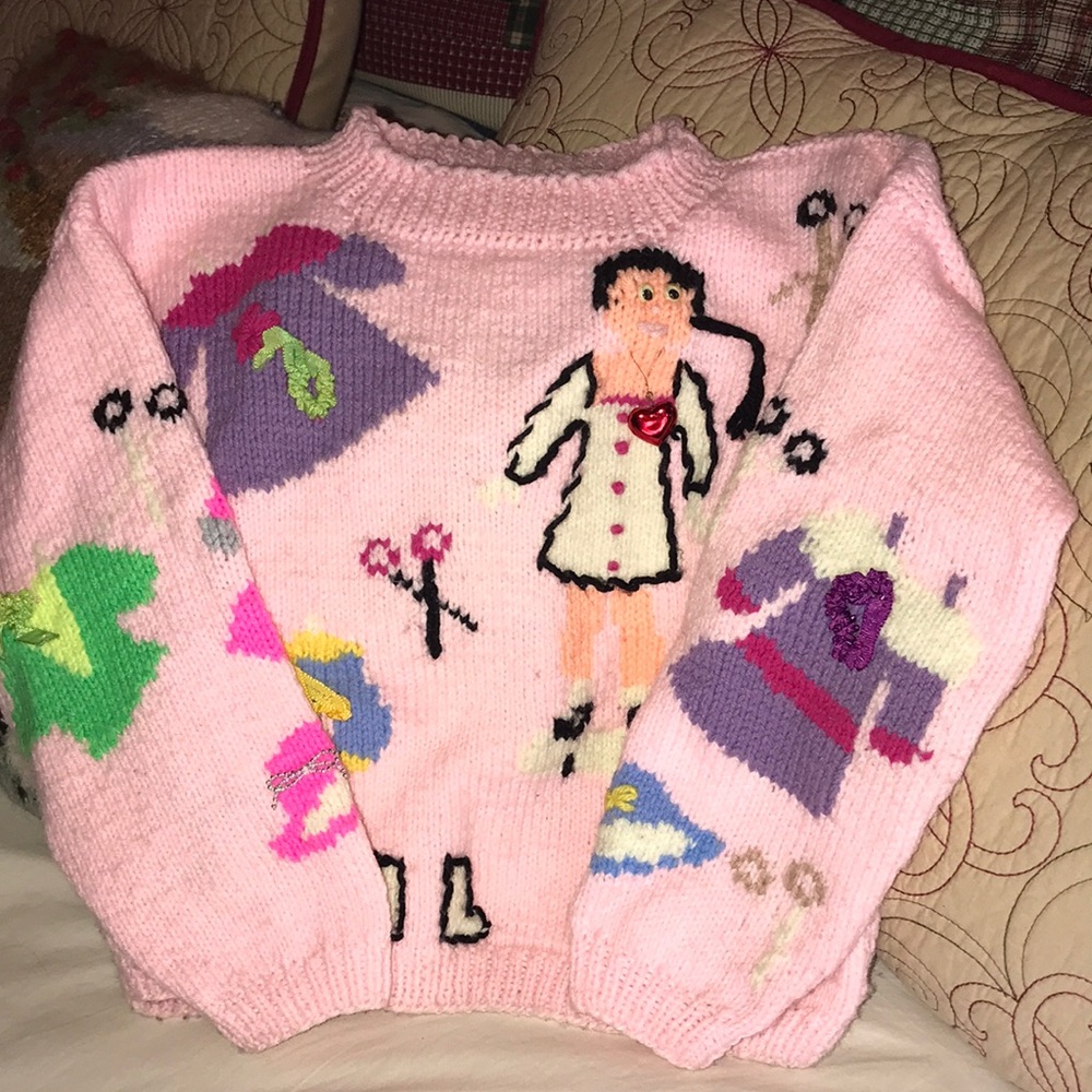 UNIQUE ! Hand knit Sweater embellished to the hilt! - Girls - never worn!